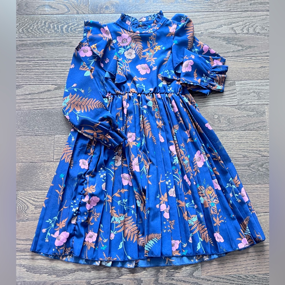 Floral Blue Kids Dress , long sleeve , 35” length